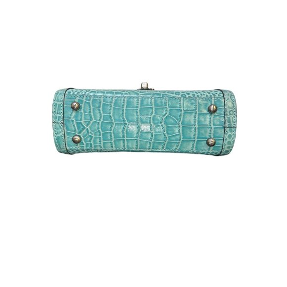 Patricia Nash Crocodile Embossed Leather Teal Handbag w/Adjustable Strap - Picture 6 of 7